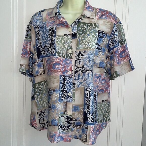 Vtg 80s/90s multi patterned multi colored short sleeve button down shirt - Picture 1 of 6